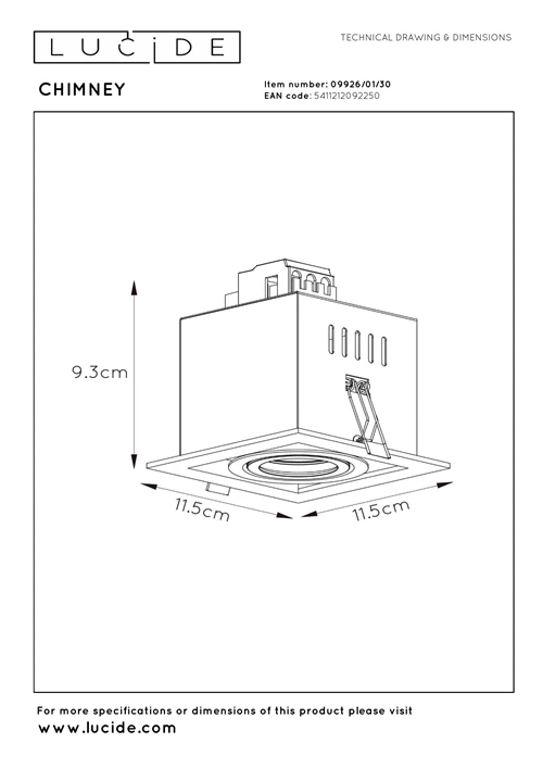 Lucide CHIMNEY - Recessed spotlight - 1xGU10 - Black - technical